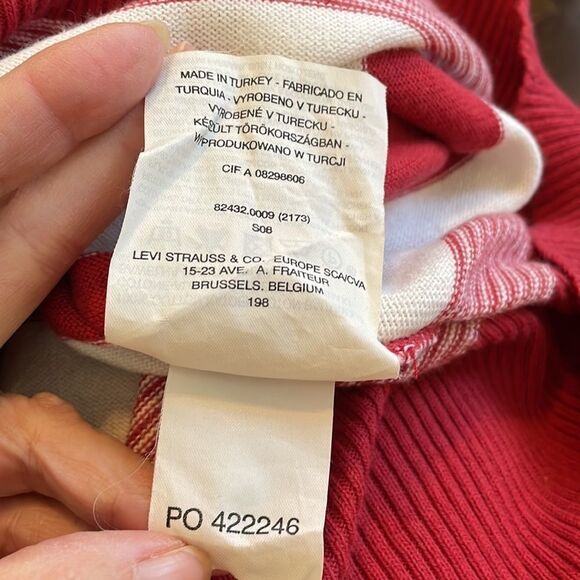 Vtg Levi’s red & white striped thin Henley neck sweater - Picture 5 of 10